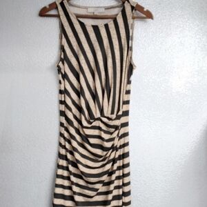 Loft Black & Tan Diagonal Stripes With Ruching At the Waist  Size S
